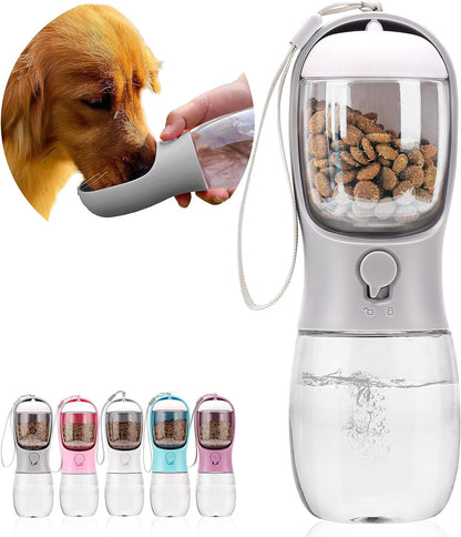 Dog Water Bottle with Food Container, Portable Leak Proof Pet Water Dispenser for Walking Hiking Travel, Puppy Essentials Accessories for Small Large Dogs, Dog Gifts (10Oz/15Oz/19Oz)18