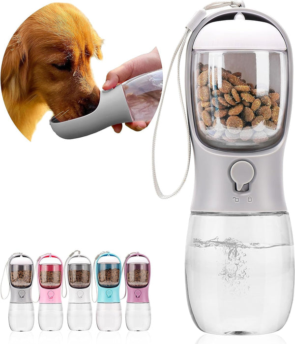Dog Water Bottle with Food Container, Portable Leak Proof Pet Water Dispenser for Walking Hiking Travel, Puppy Essentials Accessories for Small Large Dogs, Dog Gifts (10Oz/15Oz/19Oz)18