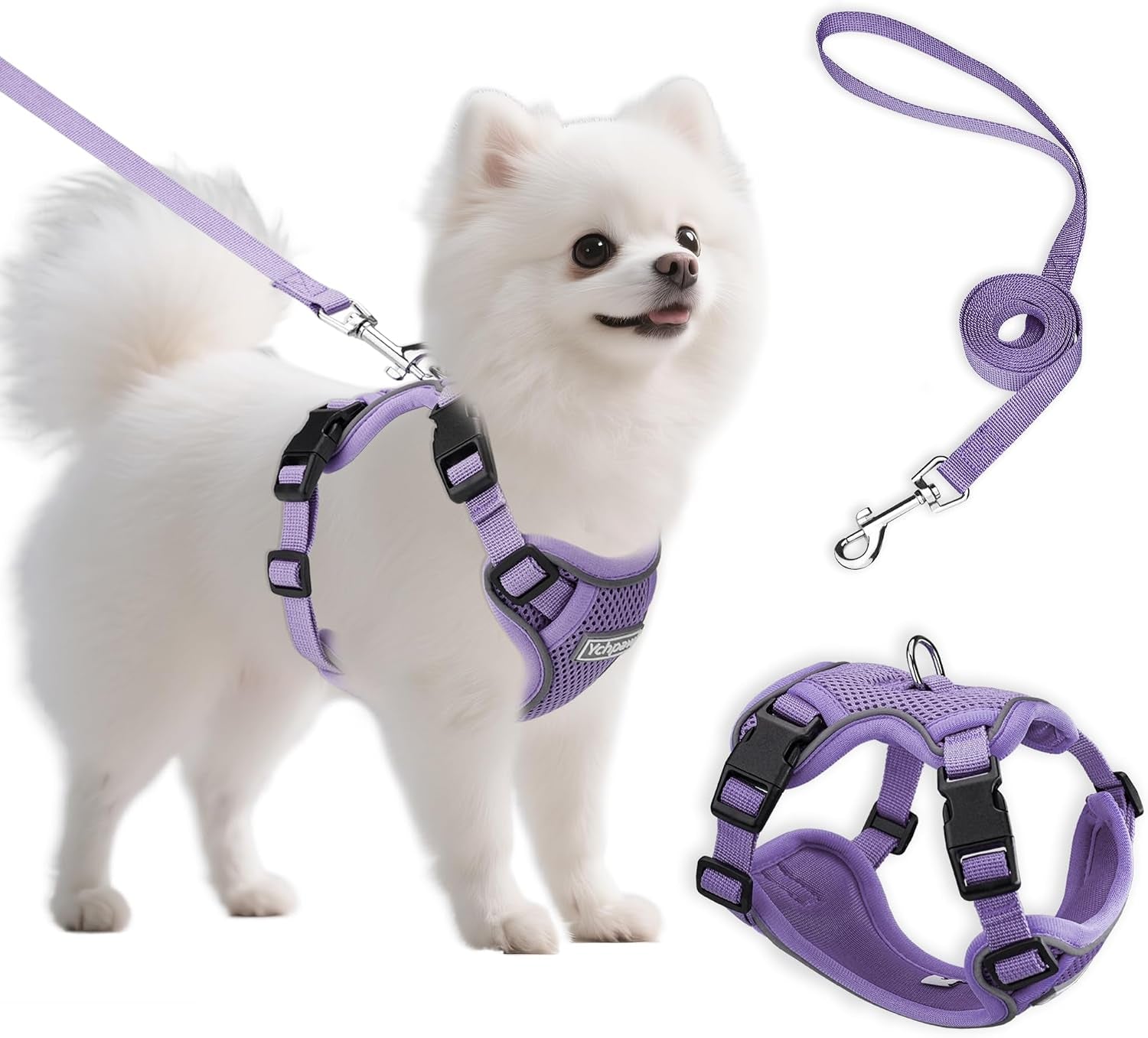 small-dog-harness-and-leash-set-adjustable-small-sized-pet-vest-reflective-soft-breathable-mesh-3-buckles-adjustable-neck-and-chest-easy-on-and-comfortable-secure-walking-purple-s