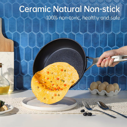 8 Inch Small Nonstick Frying Pan with Lid, Blue Egg Omelet Skillet | Non Toxic, Even Heating, Easy Clean, Dishwasher & Oven Safe, Suitable for Gas & Electric & Induction Stoves, Stainless Steel2