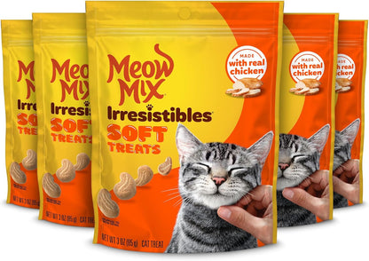 Meow Mix Irresistibles, Soft Cat Treats Made with Real Salmon, 5 Pouches | 3-Oz Bags, Treats Have a Soft, Tender Texture That’S Deliciously Moist, for Training and Everyday Treating10
