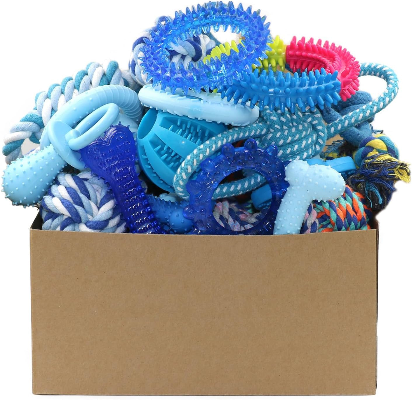 beiker-20-pack-puppy-chew-toys-blue-dog-teething-toys-for-puppies-puppy-teething-rings-and-ropes-rubber-toy-bundle-for-small-dogs-cute-interactive-dog-balls-for-small-breed