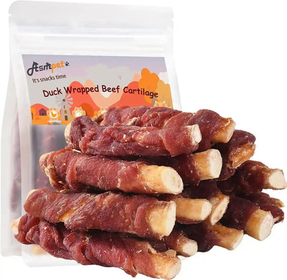 Dog Treats, Duck Wrapped Beef Cartilage Dog Chews, Long Lasting Grain Free Rawhide Free Natural Dental Dog Bones, Teeth Cleaning Training Treats for Small Medium Large Dogs Healthy Pet Snacks1