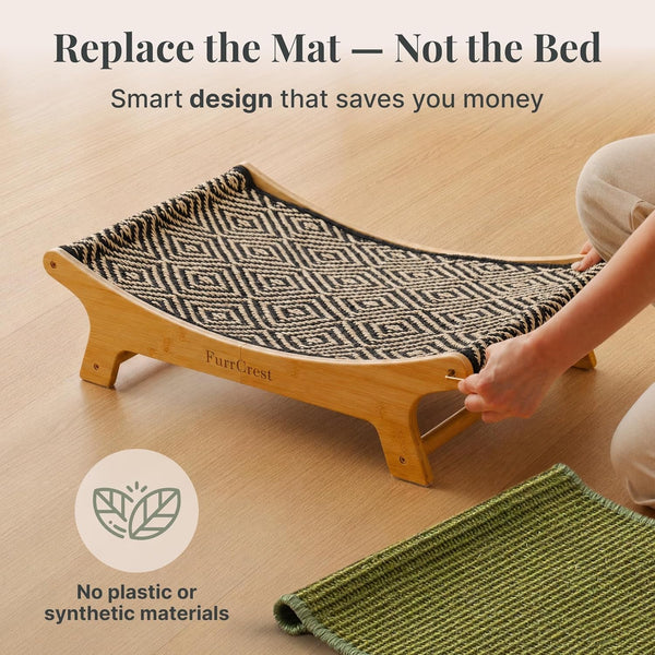 XL Sisal Cat Scratcher Bed with Elevated Hammock for Indoor Cats, Replaceable Natural Sisal Pad, Large Cat Lounge, Anti-Slip No-Wobble Bamboo Frame, Olive Green6