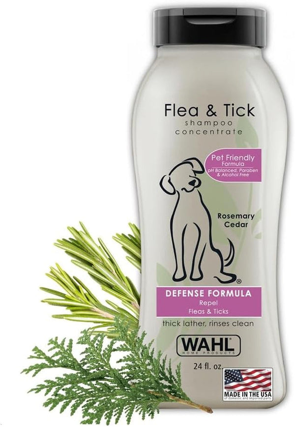 Wahl USA Flea & Tick Repelling Dog Shampoo, Rosemary & Cedar, 24 Oz | Fleas & Tick Defense Formula Shampoo for Dogs, Rosemary Cedar Scent – Model 820007A1