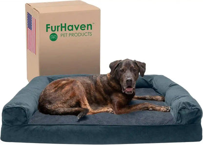 Furhaven Memory Foam Dog Bed for Medium/Small Dogs W/ Removable Bolsters & Washable Cover, for Dogs up to 35 Lbs - Luxe Faux Fur & Performance Linen Sofa - Woodsmoke, Medium16