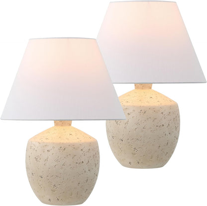 Myron 18" Concrete Effect Table Lamp, Cream, Set of 2 | Minimalist Scandinavian Design, Resin and Gold Metal Base, White Linen Shade, LED Bulbs Included, Modern Bedside Light1