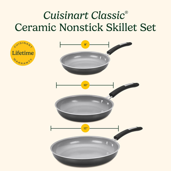 , 3-Pc Classic Ceramic Nonstick Skillet Set, Amazon Exclusive, 35C22-3BK8