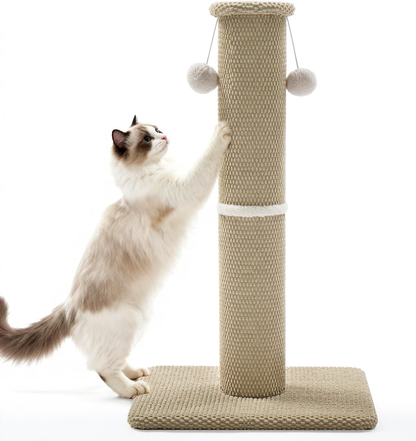 made4pets-tall-cat-scratching-post-33-modern-cat-scratcher-with-hanging-balls-heavy-duty-and-thicker-scratching-post-for-indoor-cats-adults-sturdy-base-cat-scratch-post-dark-grey