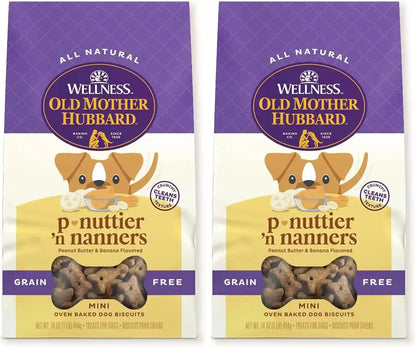 Wellness Old Mother Hubbard Classic Grain Free P-Nuttier'N Nanners Dog Biscuits, Natural Training Treats, Peanut Butter and Banana Flavor, Mini Size. 16 Oz Bag10