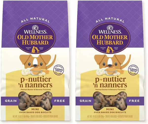 Wellness Old Mother Hubbard Classic Grain Free P-Nuttier'N Nanners Dog Biscuits, Natural Training Treats, Peanut Butter and Banana Flavor, Mini Size. 16 Oz Bag10
