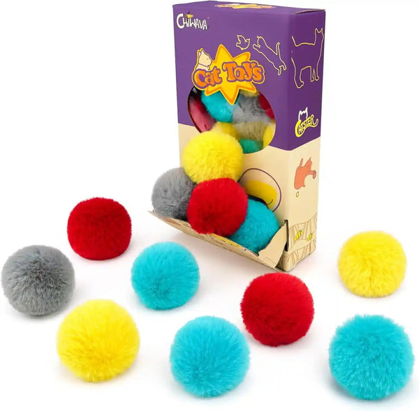 CHIWAVA 24PCS 1.8" Catnip Furry Cat Toys Ball Soft Pom Pom Balls Kitten Chasing Quiet Play Assorted Color2