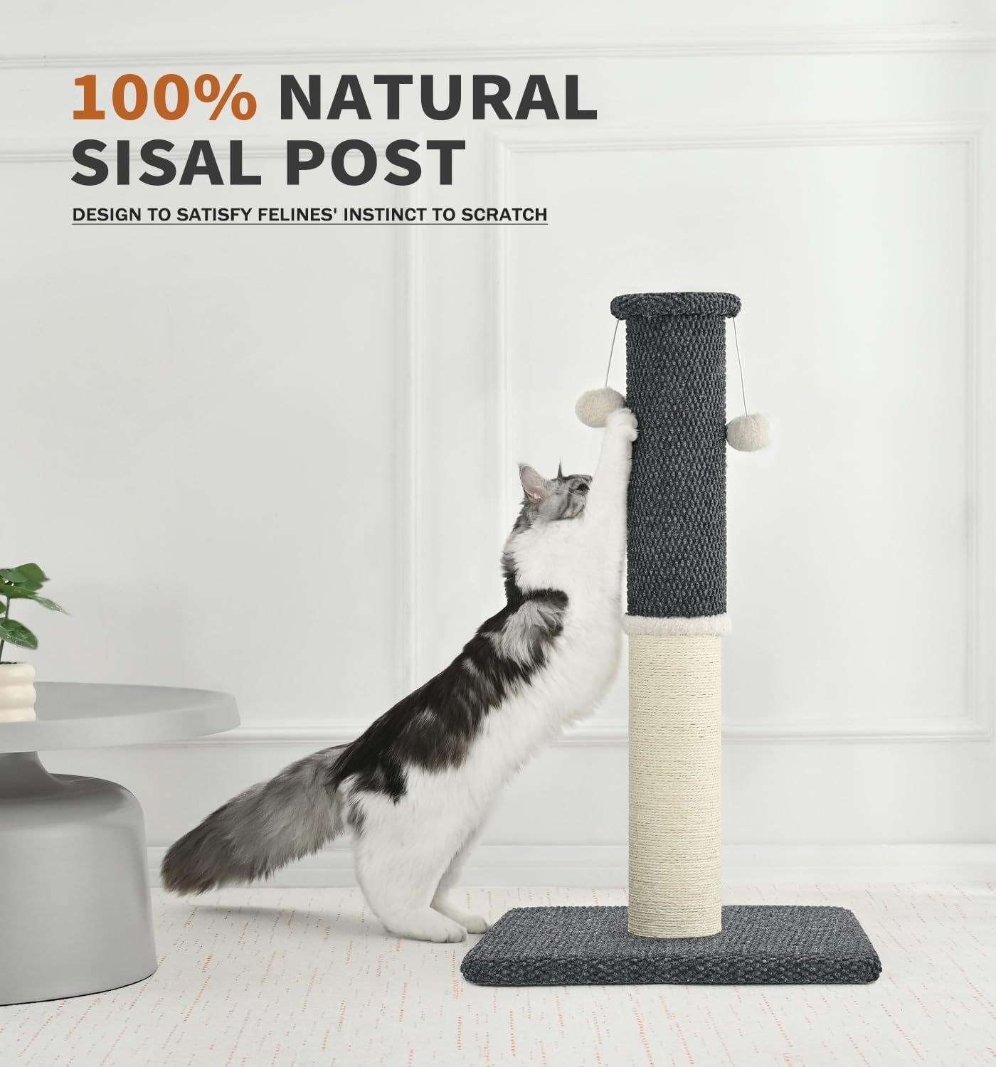 made4pets-tall-cat-scratching-post-with-sisal-carpet-for-indoor-cats-33-cat-scratcher-with-wide-stable-base-interactive-hanging-toys-ideal-for-adult-cats-large-breeds-and-full-body-stretching