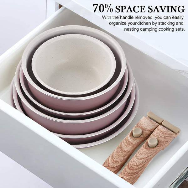Pots and Pans Set Nonstick -  Kitchen Cookware Sets Detachable Handle Pot and Pan Set Removable Handle Camping Cooking Set, Oven Broiler Safe 550F Non Toxic Frying Pans for Cooking Pan Set Gift3