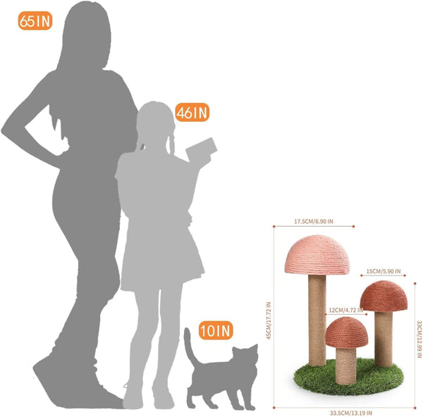 Powerking Cat Scratching Post, Mushroom Claw Scratching Post for Cat, Natural Sisal Cat Scratchers with 3 Mushroom Pole, Cat Interactive Toys7