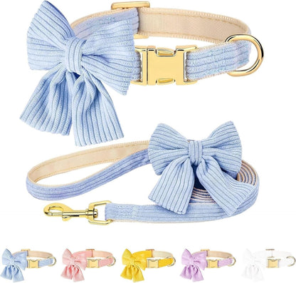 Dog Collar and Leash Set with Bowtie, Soft & Cute Puppy Collar, Cotton Puppy Collar with Adjustable Metal Buckle for Small, Medium Dog (Pink, Size S: Neck 10"-16")18