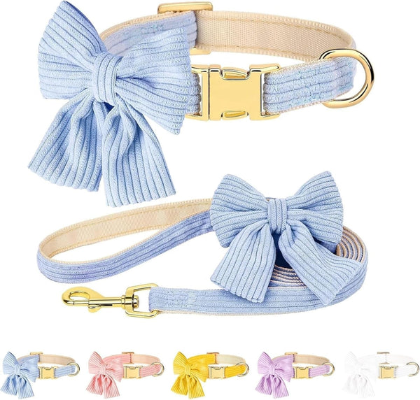 Dog Collar and Leash Set with Bowtie, Soft & Cute Puppy Collar, Cotton Puppy Collar with Adjustable Metal Buckle for Small, Medium Dog (Pink, Size S: Neck 10"-16")18
