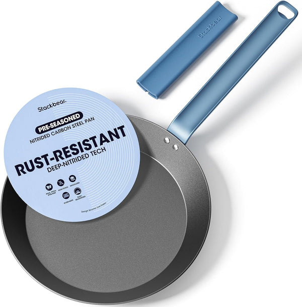 10 Inch Carbon Steel Frying Pan, Nitrided Preseasoned Skillet | Natural Patina Development with No Chemical Coating; Versatile Size for Daily Cooking & High-Heat Searing1