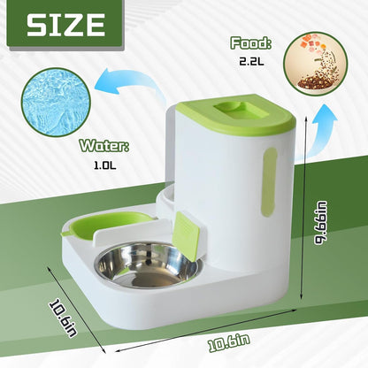 2 in 1 Automatic Cat Feeder & Water Dispenser,Gravity Pet Feeder Stainless Steel Food Water Bowl All-In-One Large Capacity Self Feeding for Cats Dogs Small Medium Pets(Green)3