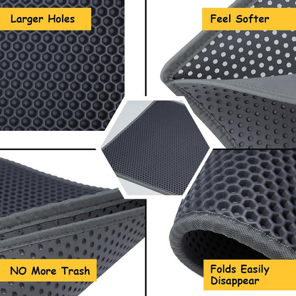 Cat Litter Mats (2-Pack) 24" X 15", Litter Box Mats with Double Layers, Urine-Proof and Non-Slip Litter Trapping Mats, Easy Clean Leakproof , Soft EVA Durable Anti-Scratch Kitty Litter Mat, Grey3