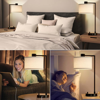 Table Lamp for Bedroom Set of 2 with USB C+A Ports, Fully Stepless Dimmable Bedside Lamp with Linen Lampshade, Contemporary Lamp for Living Room Reading Office, 2 LED Bulbs Included (Black) | Nightstand Lamp with Linen Lampshade, 2 LED Bulbs Included,Desk Lamp for Bedroom, Living Room, End Table, Reading, Office6