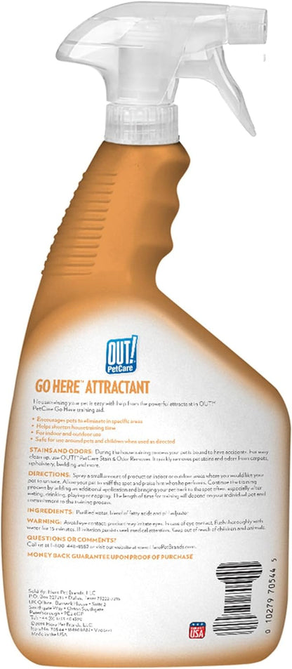 OUT! Petcare Go Here Attractant, Potty Training Spray for Dogs, 32Oz | Dog Pee Spray, Puppy Potty Training, Housebreaking, Indoor & Outdoor, Pee Here Training, Training Aid, Easy Application2