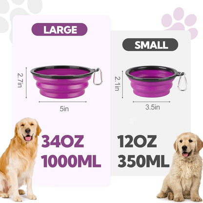 Collapsible Dog Bowl Large 34Oz, Travel Dog Water Bowl Portable | 2 Pack, 2 Carabiner Clips, Silicone Travel Dog Bowl Foldable, Feeding Watering Dish Bowl, for Parking, Walking, Camping6