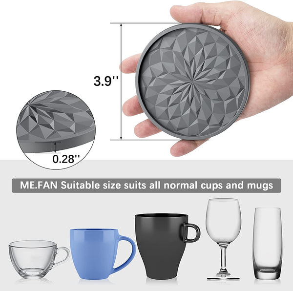 Silicone Coasters with Holder,[6 Pack] Drinking Coasters - Cup Mat for Hot or Cold Drinks, Thickened, Non-Slip, Non-Stick,Deep Tray Black3