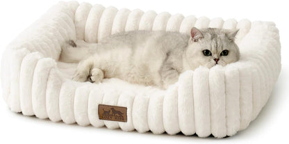 Orthopedic Dog Bed for Small Dogs & Cats - Washable Rectangle Pet Bed with Anti-Slip Bottom, Soft Calming Cat & Puppy Bed for Indoor Pets (25"X21"X6", Cream)1