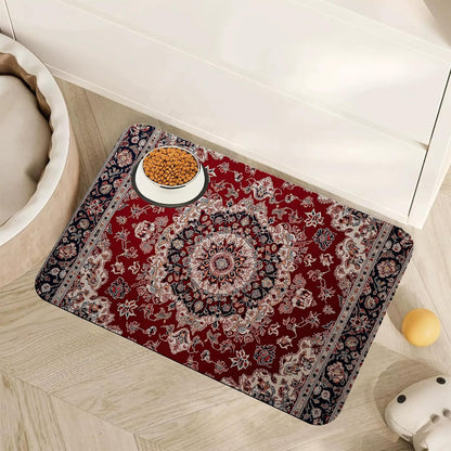 Marble Dog Cat Food Mat,Blue Teal Turquoise Gold Absorbent Pet Feeding Mat with Rubber Backing,Non-Slip Water Bowl Placemat,Indoor Pet Accessories Supplies 12"X20"10