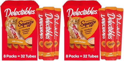 Delectables Squeeze up Creamy Squeezable Puree, Lickable Wet Cat Treats, Grain Free, No Added Fillers, No By-Products, No Added Preservatives, 0.5 Ounces Tube Chicken Flavor, 32 Tubes Total10