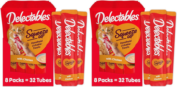 Delectables Squeeze up Creamy Squeezable Puree, Lickable Wet Cat Treats, Grain Free, No Added Fillers, No By-Products, No Added Preservatives, 0.5 Ounces Tube Chicken Flavor, 32 Tubes Total10
