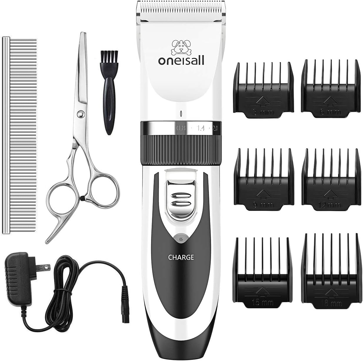 oneisall-dog-clippers-grooming-kit-for-dogs-cats-pets-low-noise-rechargeable-cordless-long-battery-life-simple-for-beginners-6-guide-combs-removable-rinsable-blade