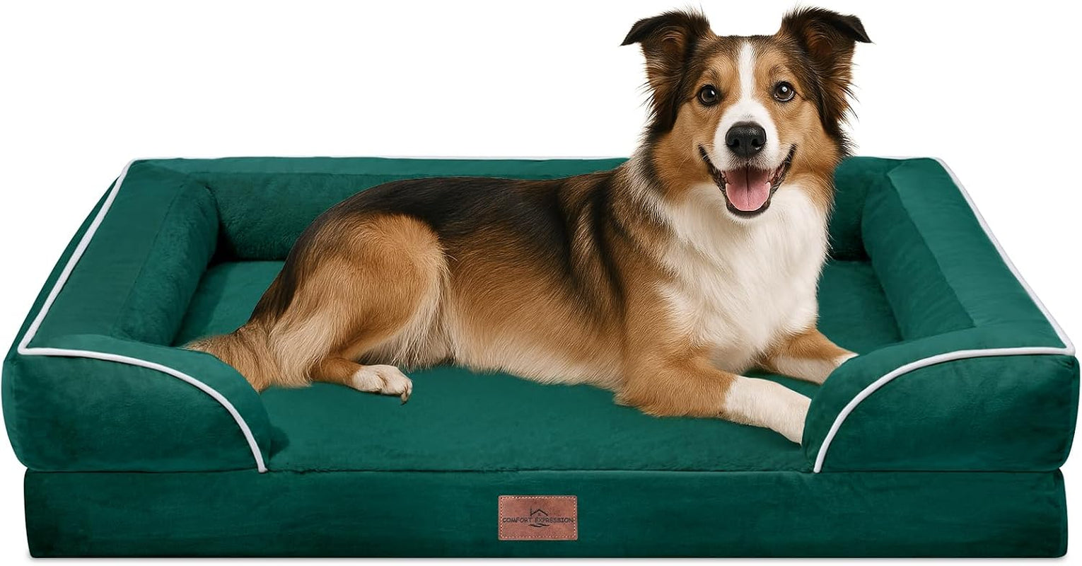 comfort-expression-orthopedic-dog-bed-for-extra-large-dogs-with-bolster-waterproof-dog-couch-bed-with-washable-cover-non-slip-bottom-supportive-egg-crate-foam-xl-pet-bed-42x30-inch