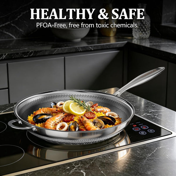 Wok Pan, 13 Inch Hybrid Woks & Stir-Fry Pans Nonstick, Non Toxic 5-Ply Stainless Steel Wok Pan with Lid, Laser Etched Surface, Works on All Stoves, Dishwasher & Induction Safe, PFOA Free7