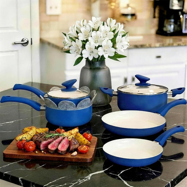 12-Piece Ceramic Nonstick Pots and Pans Set, Induction Non-Toxic | Cobalt Blue Kitchen Cookware Set, Stay-Cool Bakelite Handles, PFOA & PTFE Free, Gas & Electric Stovetop, Easy Clean1