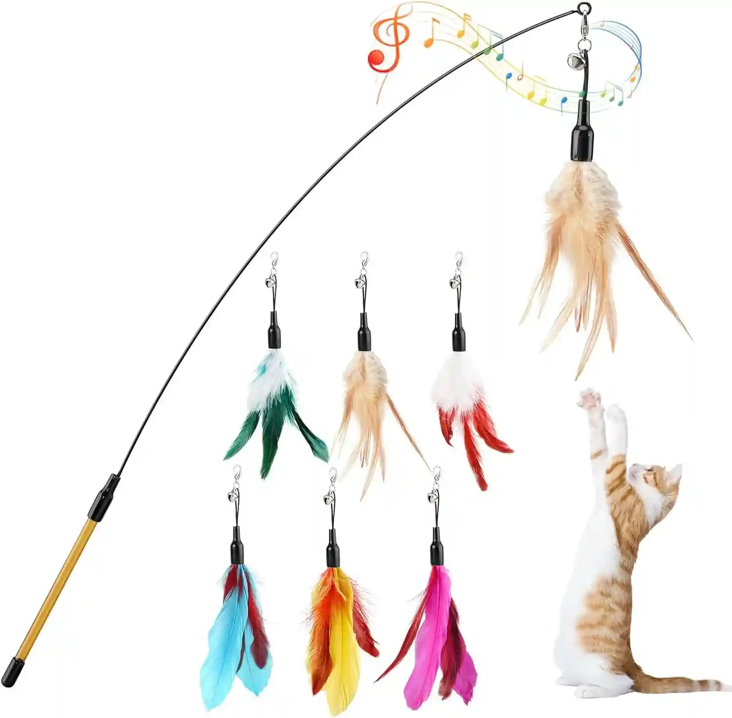 pawaboo-feather-teaser-cat-toy-interactive-wand-with-extra-long-34-5-wand-and-small-bell-fun-exerciser-playing-toy-for-kittens-or-cats-brown-feather