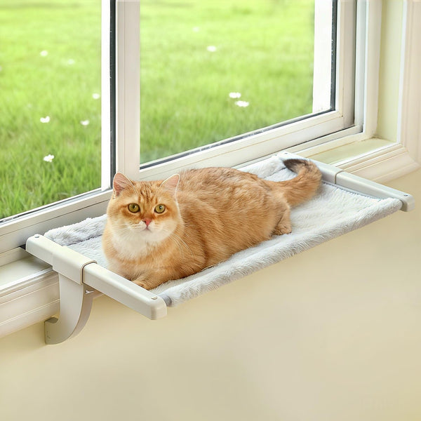 Zoratoo Windowsill Cat Perch, One-Step Sliding Adjustment Cat Hammock, XL | 26.8''X11.8'', Stable Metal Structure, Machine Washable, Two Fabrics Cover, No Suction Cups Pet Bed for Windowsill & Bedside1