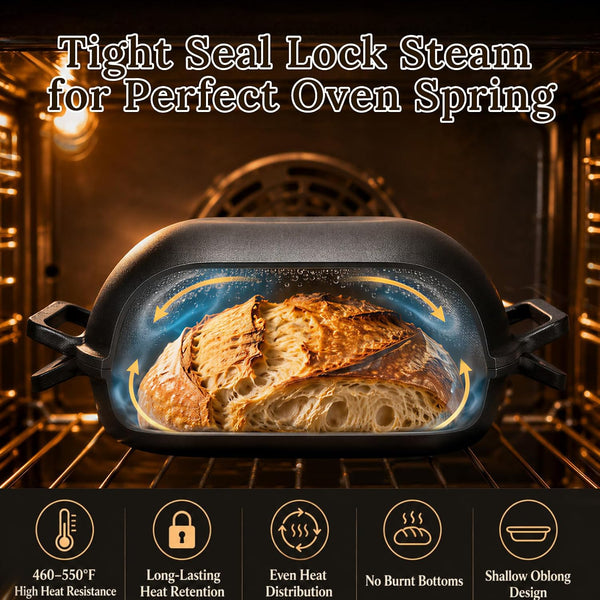 16"X10" Oval Cast Iron Dutch Oven for Bread Baking, Bread Loaf Pan with Sourdough Bread Making Kit, Pre-Seasoned Bread Dutch Oven with Lid, 9.5QT, 13 LBS Heavy Duty, Homemade Breadmaking4