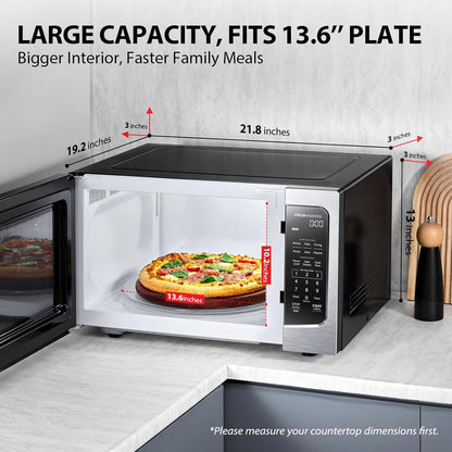 ML-EM45PIT(SS) Countertop Microwave Oven with Inverter Technology, Kitchen Essentials, Smart Sensor, Auto Defrost, 1.6 Cu.Ft, 13.6" Removable Turntable, 33Lb.&1250W, Stainless Steel | Smart Sensor, Auto Defrost, 13.6" Removable Turntable, Mute Function, , 1250W, Stainless Steel7