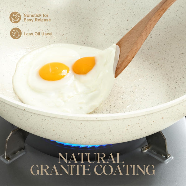 12 Inch Wok Pan with Lid - Woks & Stir-Fry Pans Nonstick Wok with Lid, Stir Fry Pan with Cool-Touch Handle, Induction Wok Set with Stainless Steamer & Fryer Basket2