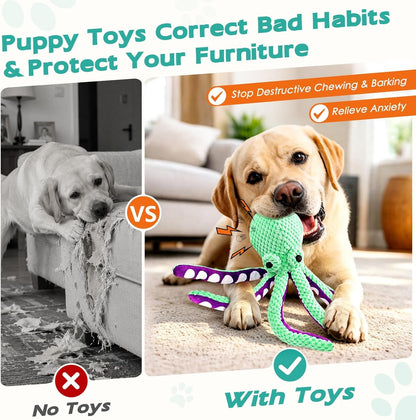 Fuufome Octopus Squeaky Dog Toys for Puppy, Small and Medium Large Breed | Tough Soft Fabric, Interactive Daily Companionship, Tug of War Doggie Toy, Training Reward, Birthday Gift9