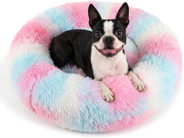 Small Calming Dogs Bed for Small Dogs Anti-Anxiety Machine Washable Fluffy Luxury Anti-Slip Waterproof Mute Base Warming Cozy Soft Pet Puppy round Bed58