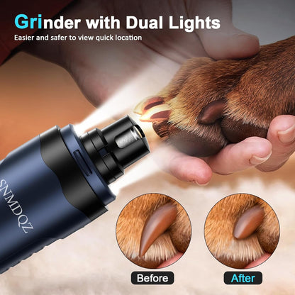 Dog Nail Grinder, Dog Nail Trimmers, and Clippers Kit with 2 LED Lights. Super Quiet Electric Pet Nail Grinder, Rechargeable, for Small, Medium, and Large Dogs & Cats, 2 Diamond Grinding Wheels.2