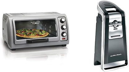 6-Slice Countertop Toaster Oven with Easy Reach Roll-Top Door, Bake Pan, Silver (31127D) & (76606ZA) Smooth Touch Electric Automatic Can Opener with Easy Push down Lever1