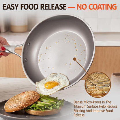 Titanium Frying Pan with Lid - 10.25" No Coating Pfas-Free Skillet, Tri-Ply Titanium & Stainless Steel, Induction & Dishwasher Safe3