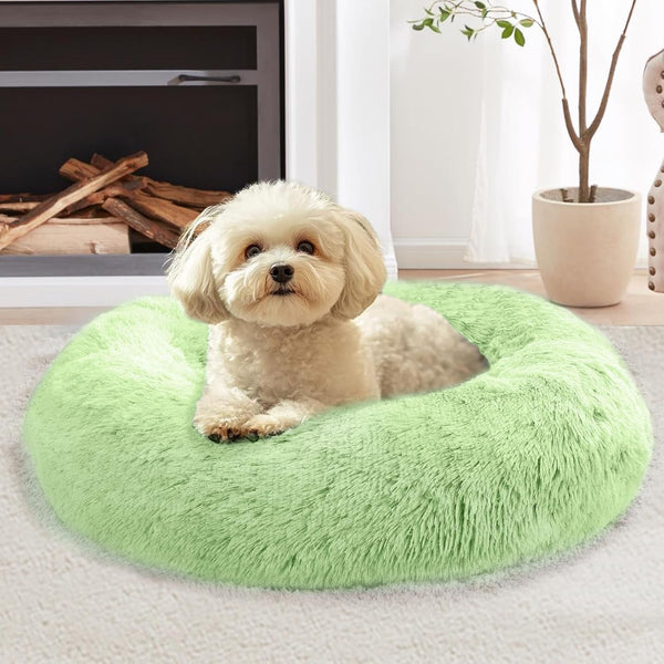 JOLLYVOGUE Small Dog Bed, Calming Dog Beds for Small Dogs & Indoor Cats - 20 Inches Donut Washable Cat Bed for Kittens & Puppies, round Fluffy Plush Faux Fur Pet Beds(Smoke Grey)65