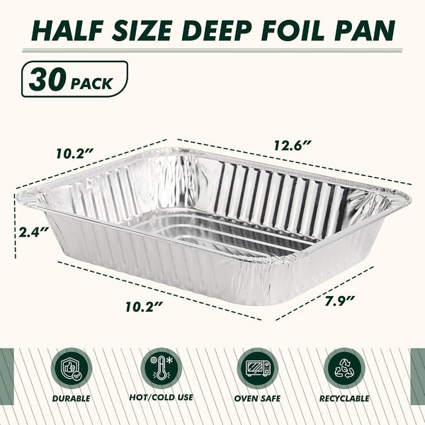 9X13 Aluminum Foil Pans 30 Pack, Disposable Half Size Deep Steam Foil Pans for Cooking, Roasting Turkey, Baking, Meal Prep, Parties & Food Prepping - Thanksgiving, Christmas, Parties, Catering2