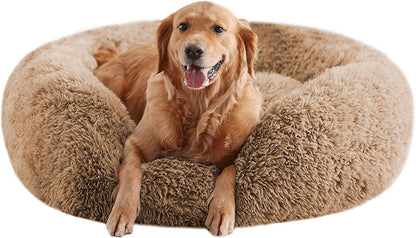 Calming Dog Beds for Large Dogs, Faux Fur Donut Cuddler Dog Bed, round Fluffy Pillow, Washable Pet Bed for Dogs up to 80Lbs, 36Inch14