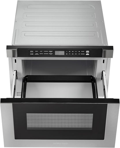 23.5 Inch Built-In Drawer Microwave Oven, 1.1 Cu. Ft., Touchscreen Control, Stainless Steel, Flat-Bed Design, Electric Drawer Open6